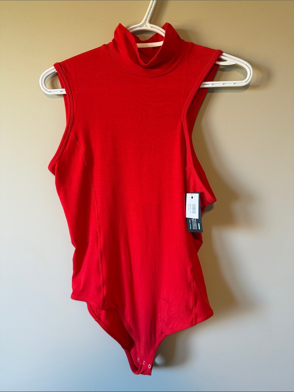 NWT Ninety Percent Net Sustain Asymmetrical Cutout Turtleneck Bodysuit Red